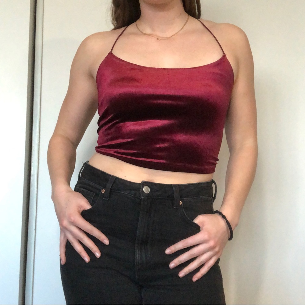 2/$15 🐧Garage Lace-Up Velvet/velour crop tank top - Picture 2 of 5